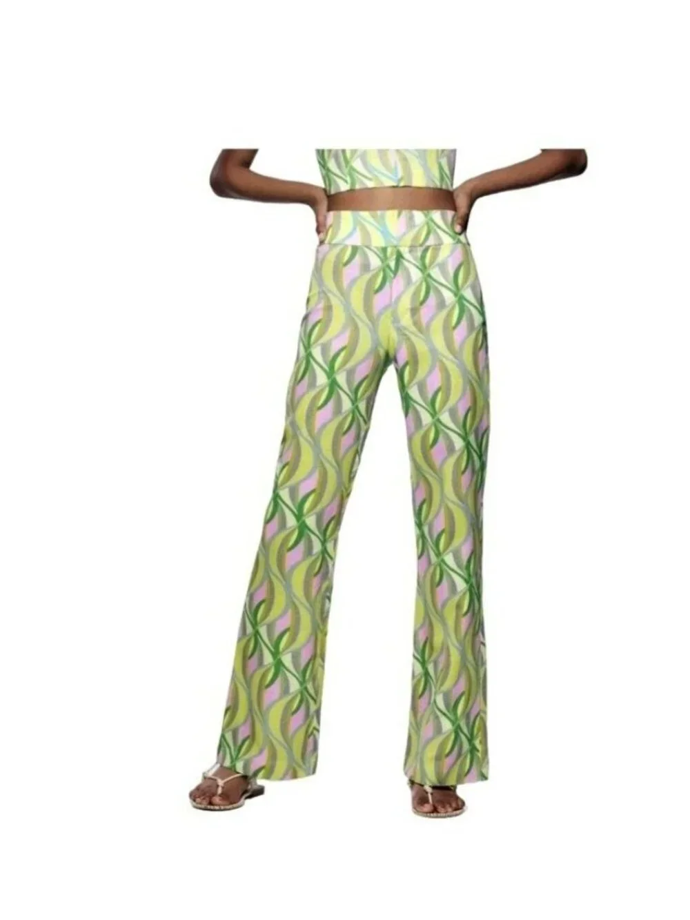Zara Womens Small Linen Blend Flared Trouser MCM Mod 60s Hippie Art 6929 402